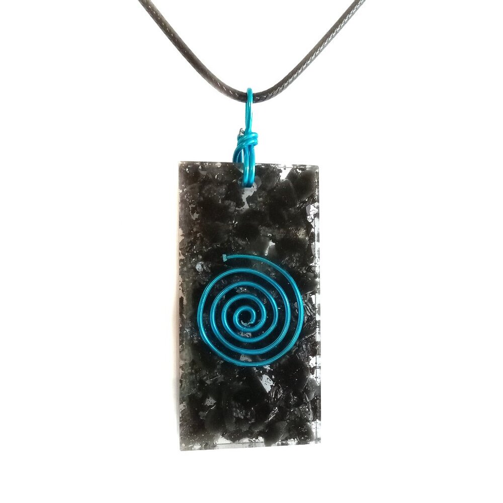 Men's women's black tourmaline hematite iron and copper orgonite necklace unisex